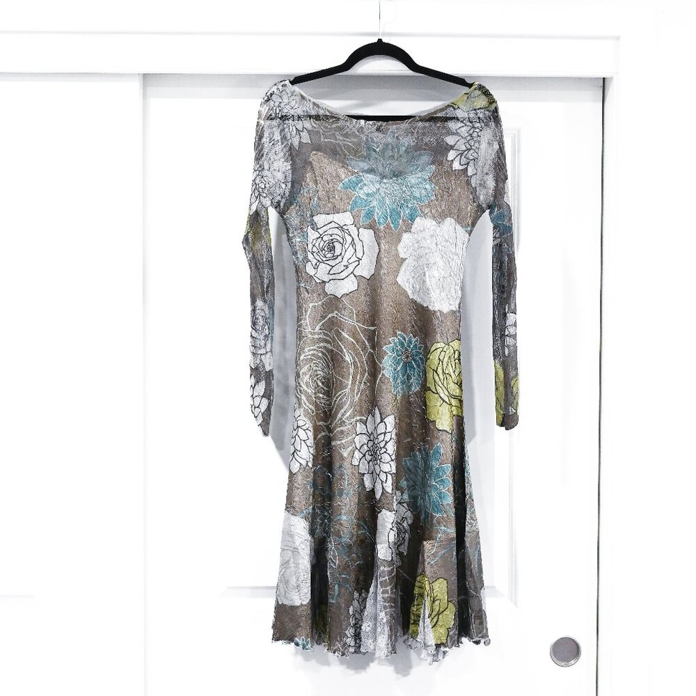 Komarov Large Midi Long Sleeve Floral Crinkle Lace Dress